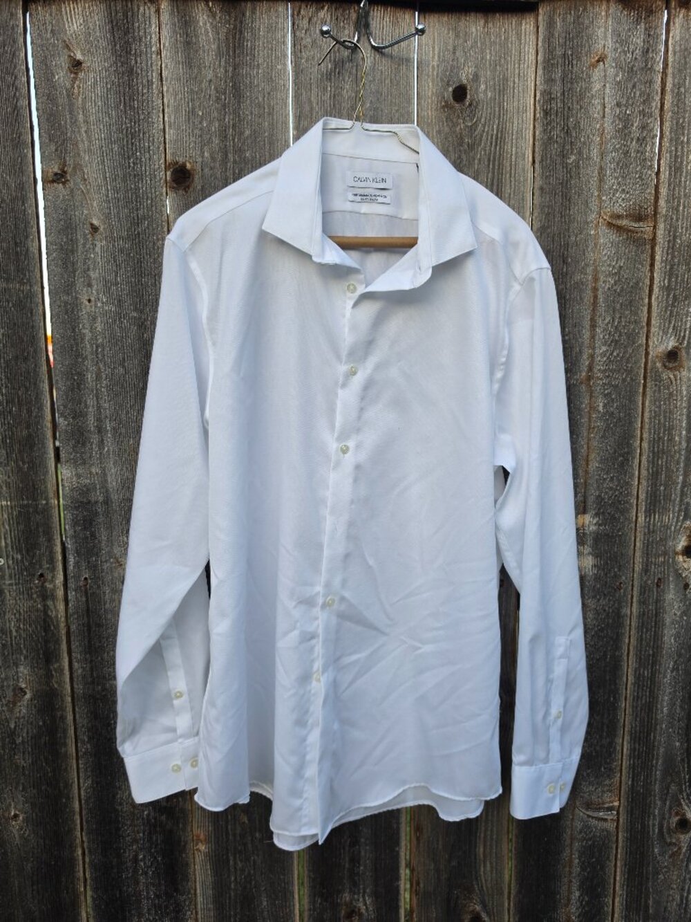 Calvin Klein Performance Non-Iron Dress Shirt White Slim Fit Men's XL 17 34/35